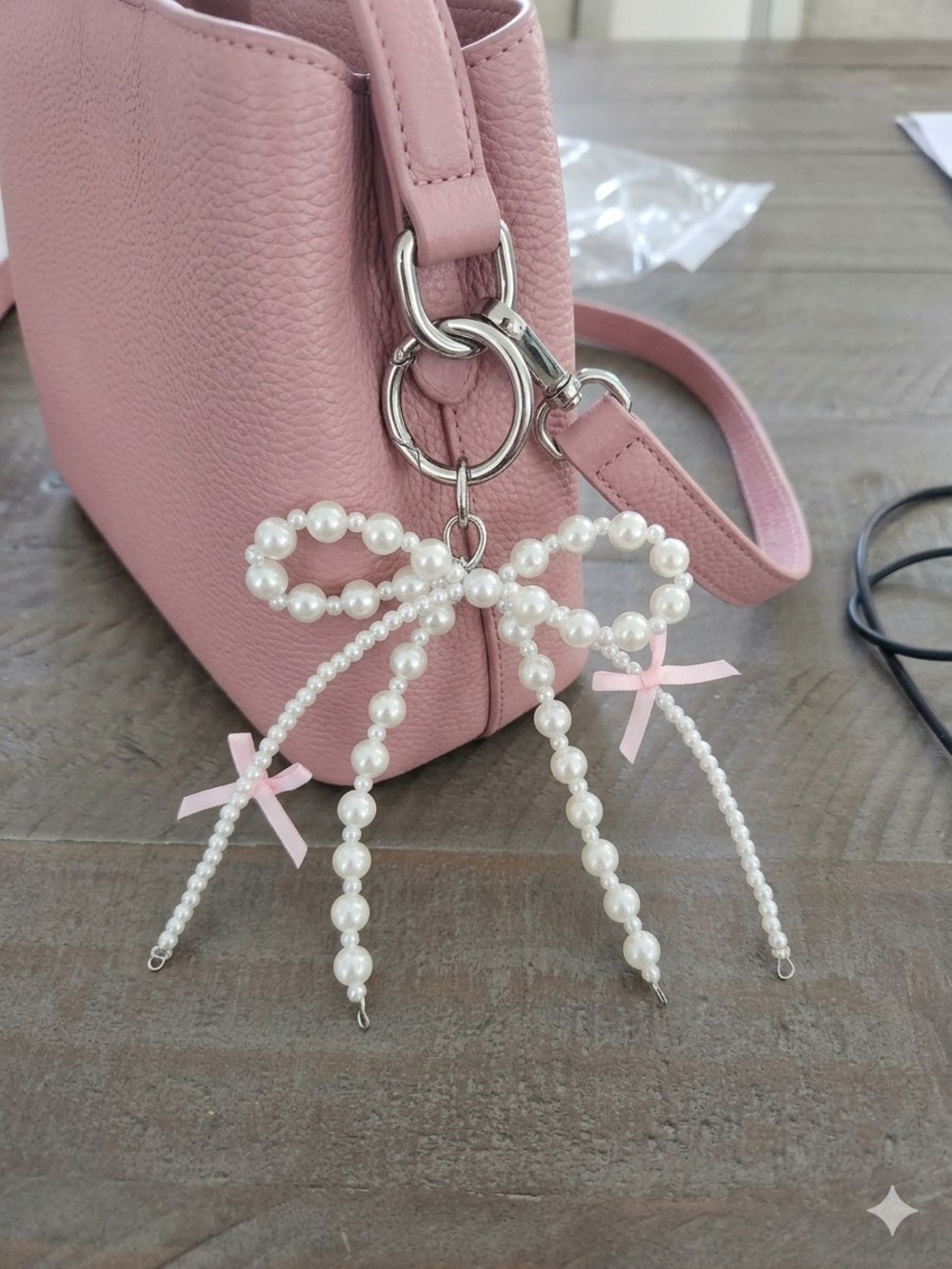 Pink Pearl Bow Charm Bag Accessory